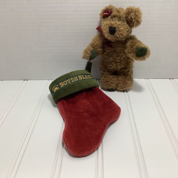 BOYDS COLLECTION Teddy Bear Named Felicity in Red Velvet Stocking by Boyd's - Picture 9 of 9